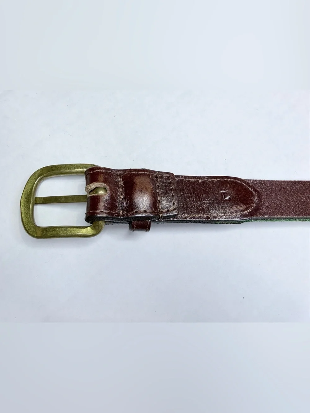 Smathers & Branson Boys Nautical Signal Flag Needlepoint Belt Size L Green Brass